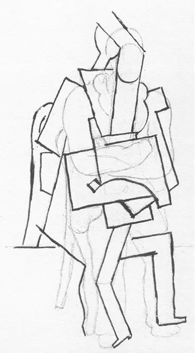 Picasso Man and Dove Sketch